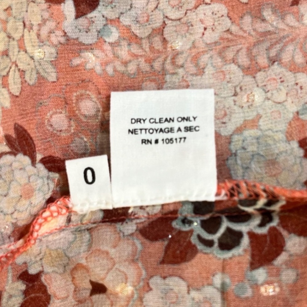 Ulla Johnson Blouse Womens Size 0 Orange Floral Silk Smocked Metallic Top - Picture 12 of 13